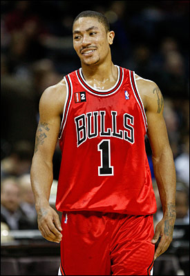 Derrick Rose smiles on the court